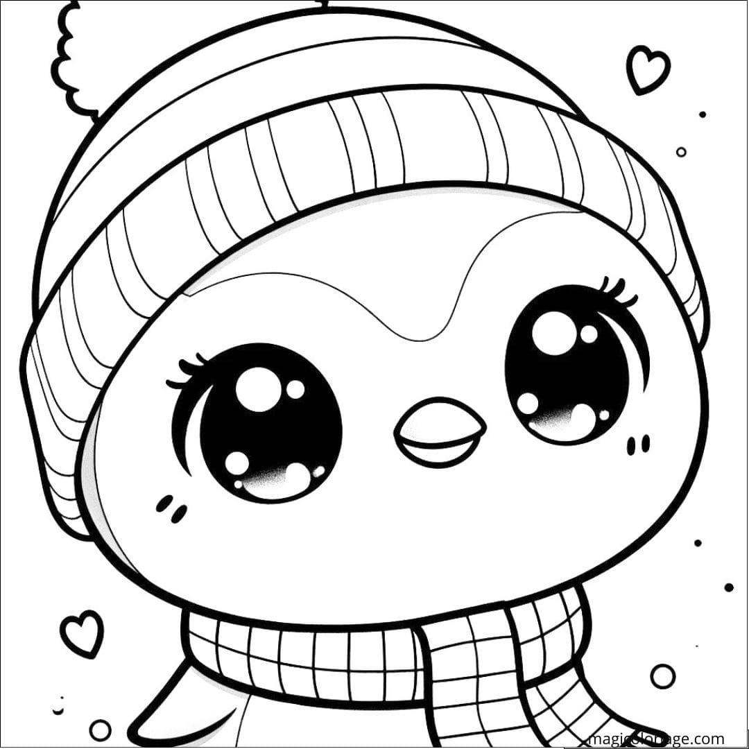 Découvrez notre coloriage à imprimer de pingouin kawaii avec un bonnet et une écharpe. Téléchargez et imprimez ce dessin gratuit pour des heures de coloriage amusant !