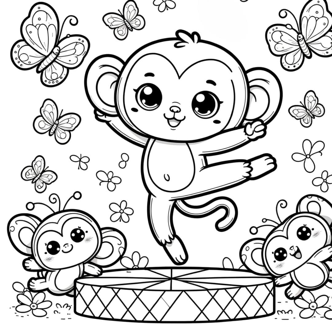 Coloriage d'un singe kawaii acrobatique