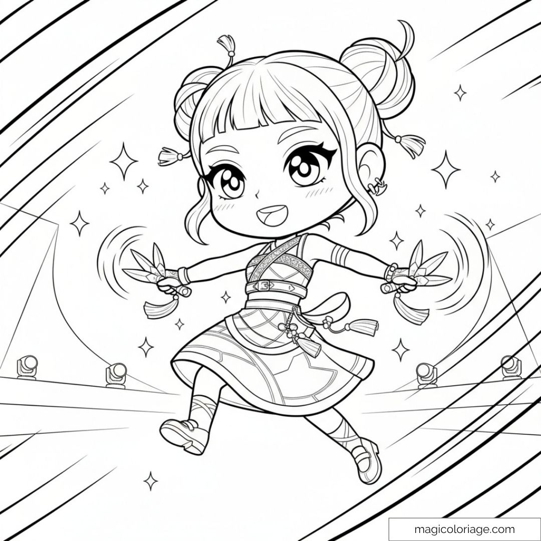Zoey Kpop Demon Hunters sautant avec énergie