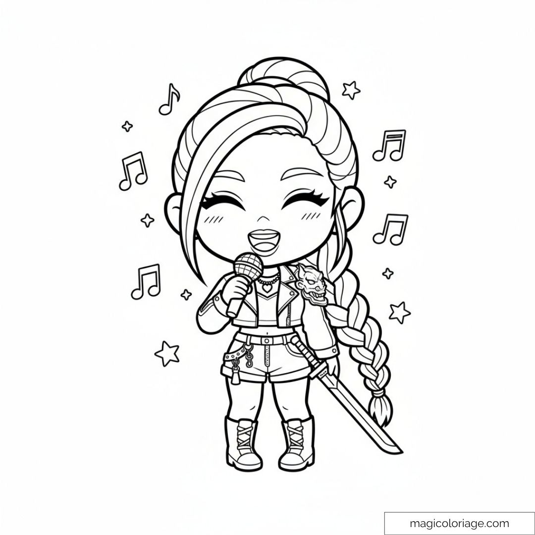 Dessin de Rumi de Kpop Demon Hunters avec micro
