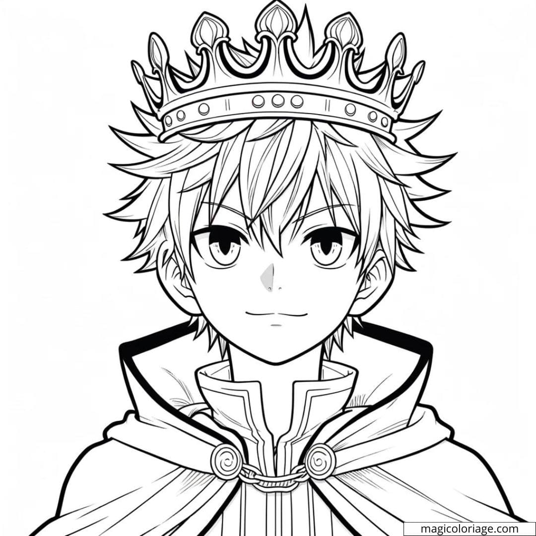 Coloriage Garçon Manga avec une Couronne, Roi du Royaume