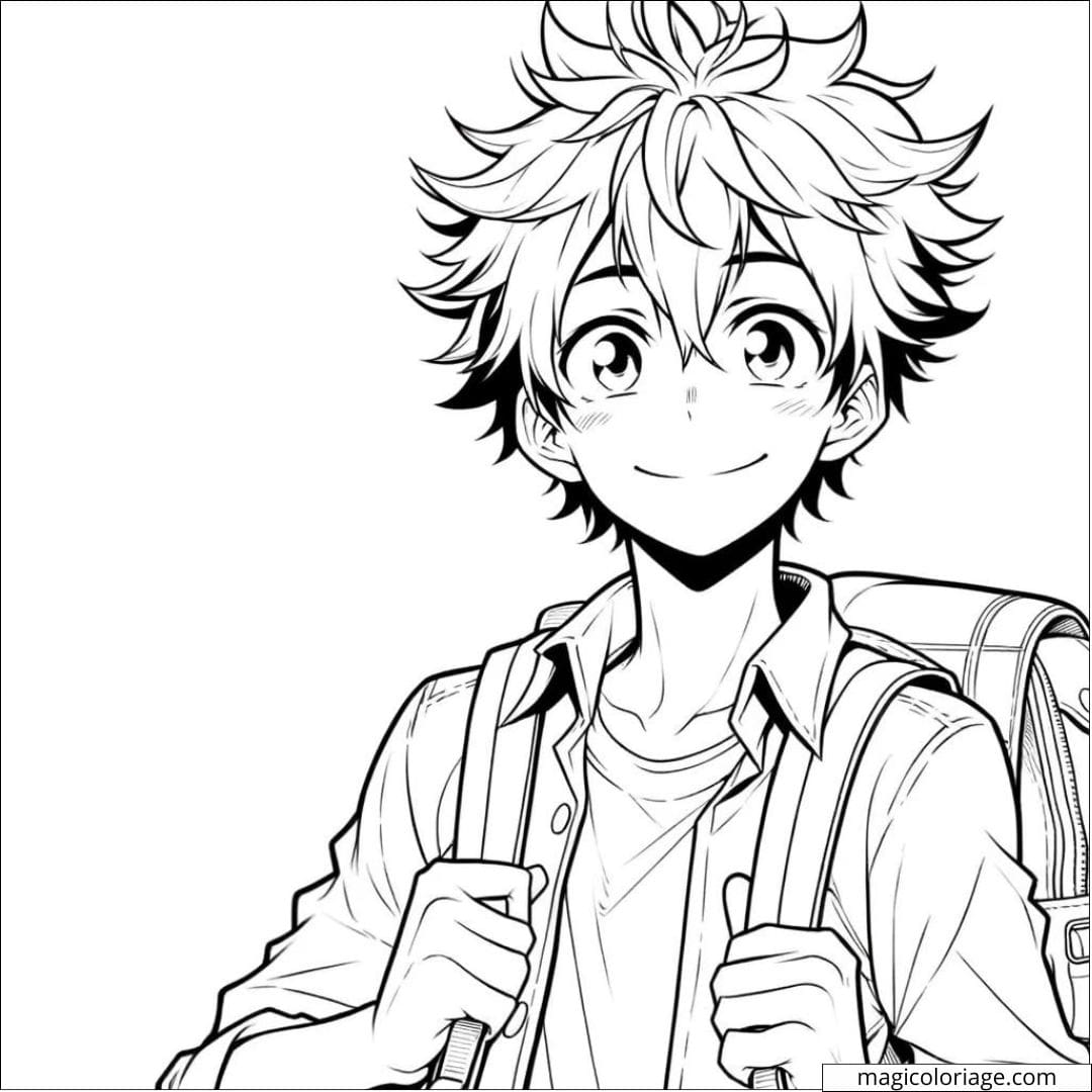 Coloriage Garçon Manga Écolier avec un Sac à Dos