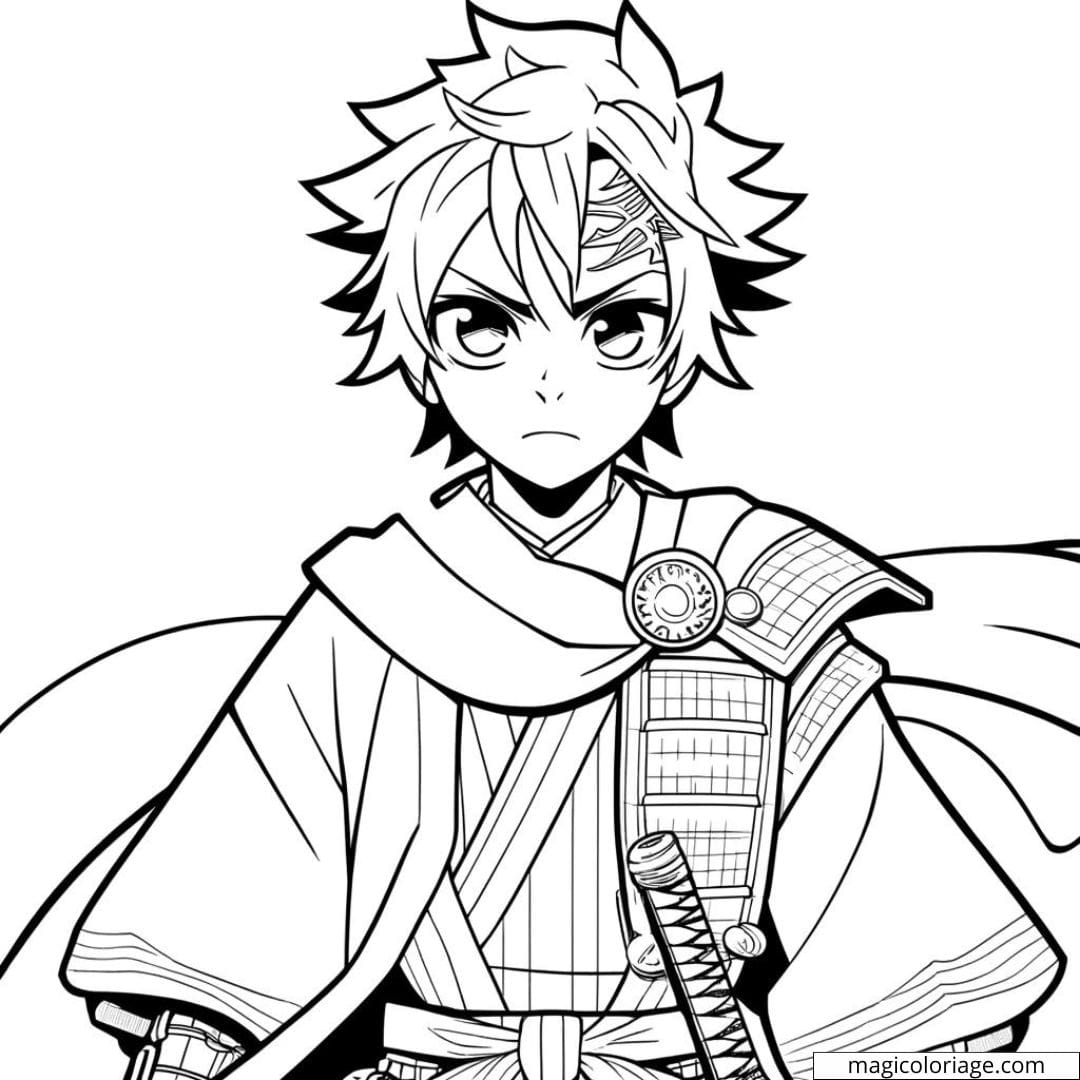 Coloriage Garçon Manga en Costume de Samouraï
