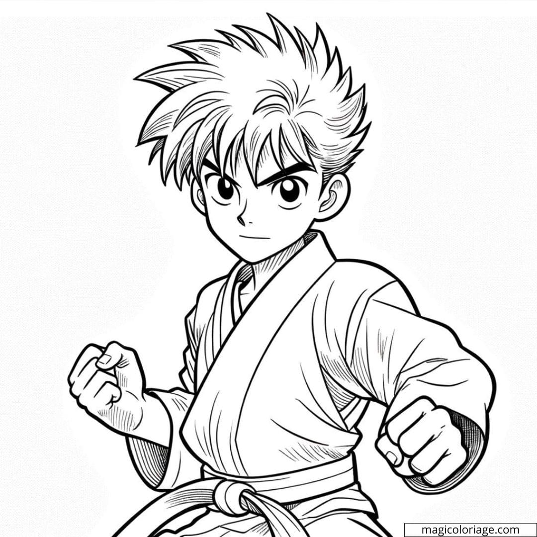 Coloriage Garçon Manga en Tenue de Karaté