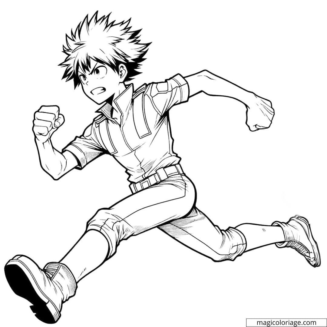 Coloriage Garçon Manga en Train de Courir