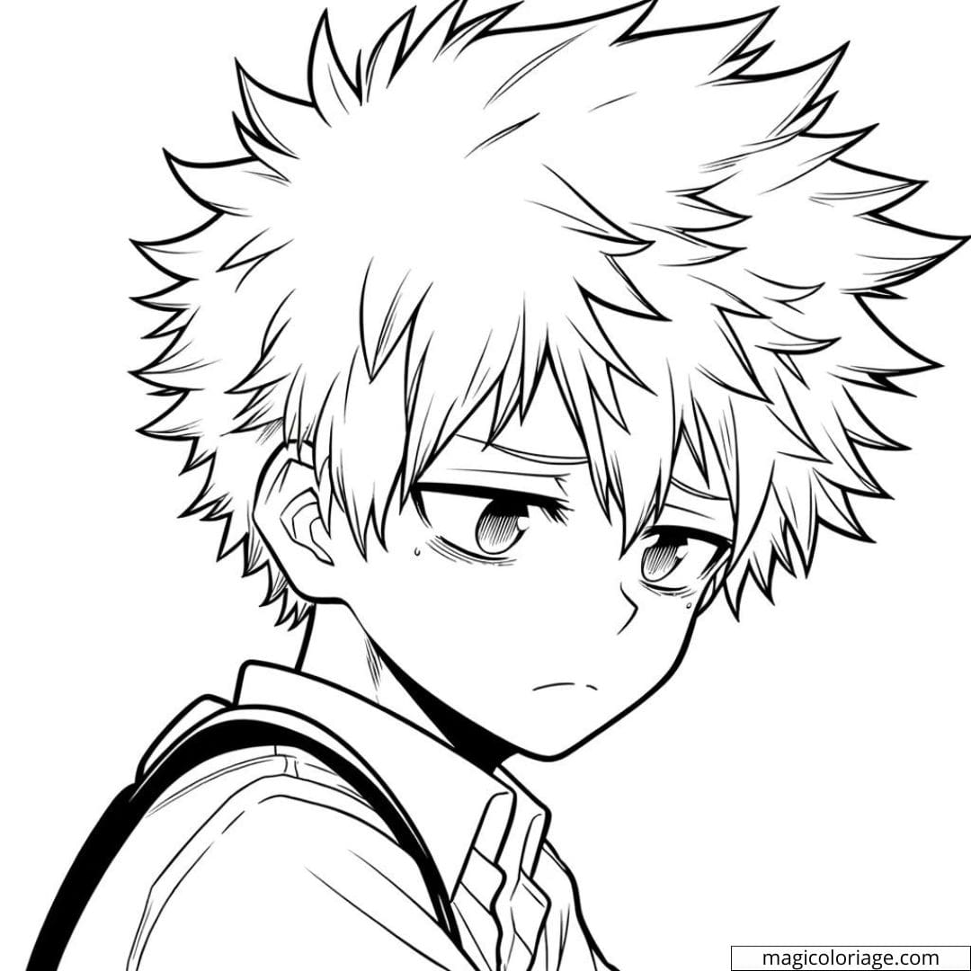 Coloriage Garçon Manga Triste, Regard Baissé