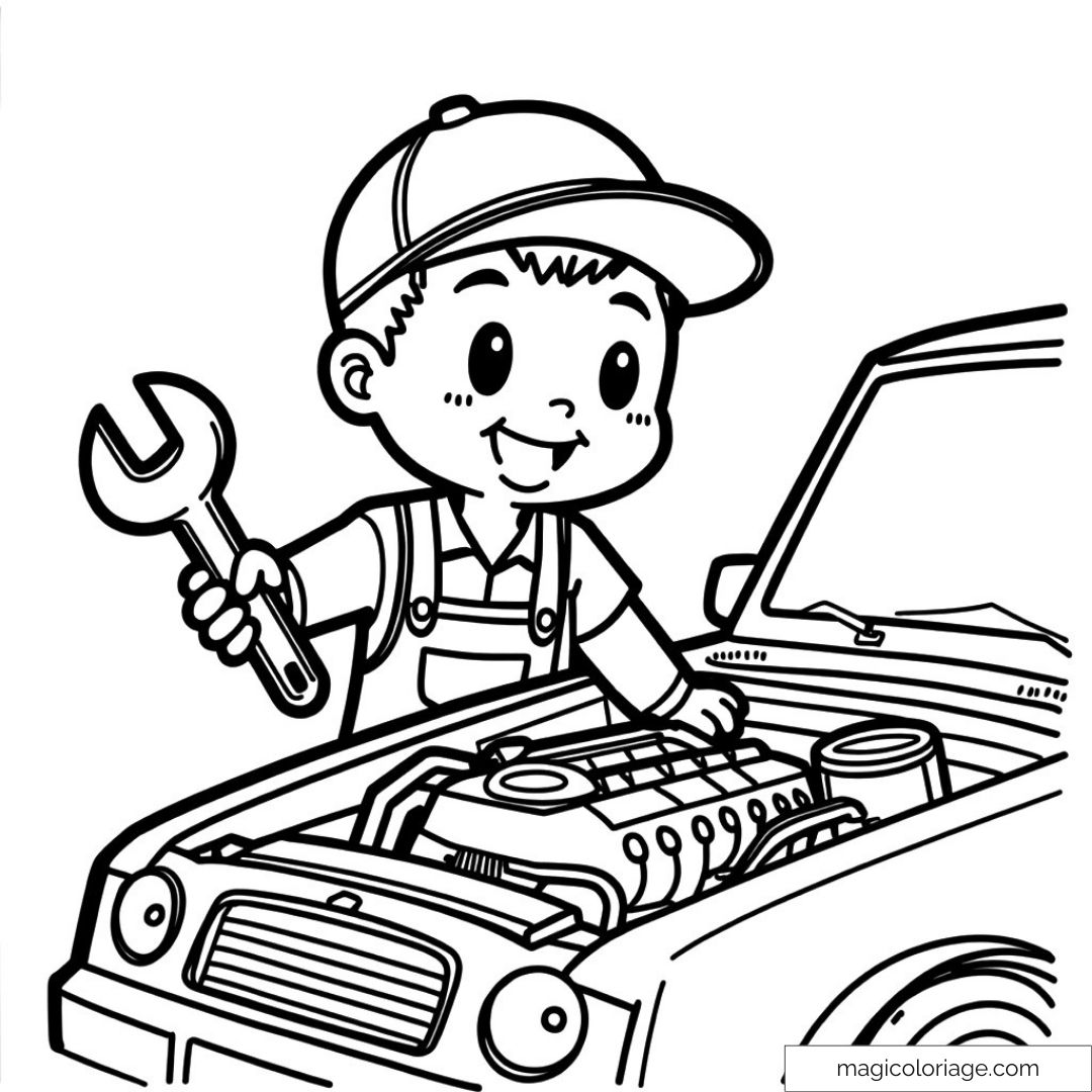 Enfant mécanicien réparant une voiture