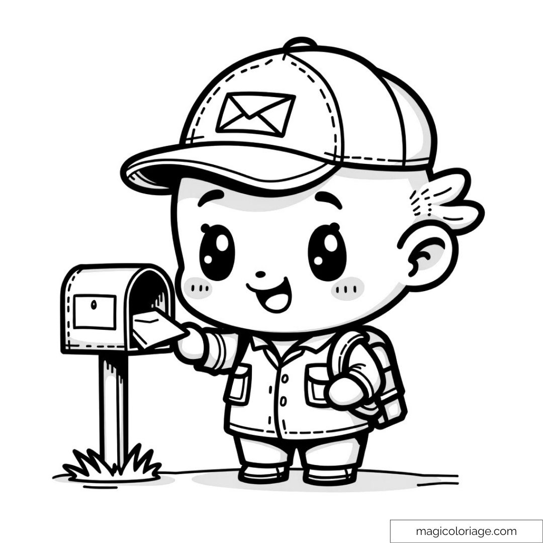 Dessin de facteur mignon avec casquette et boîte aux lettres
