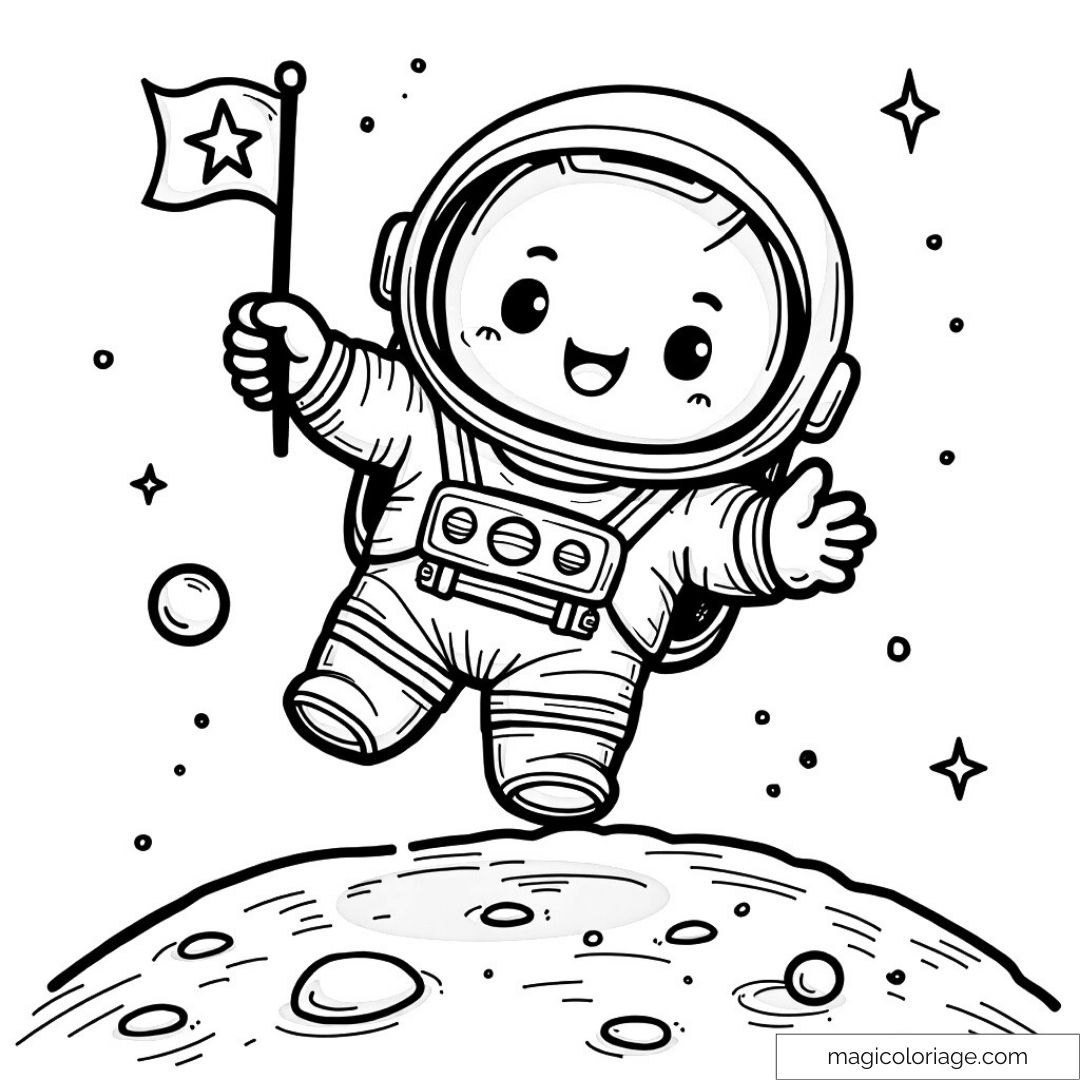 Coloriage mignon d'un astronaute flottant dans l'espace.