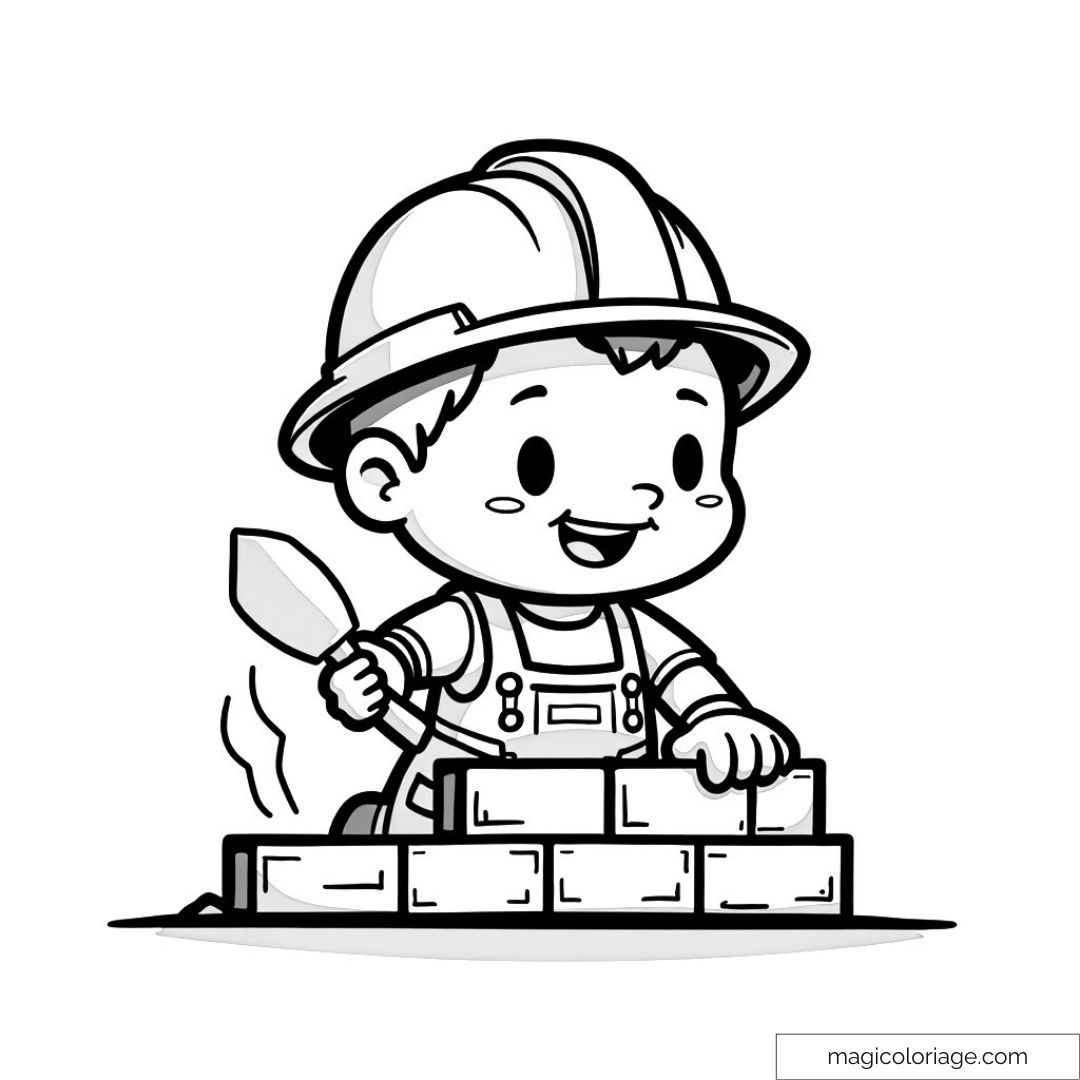 Petit maçon souriant avec casque et truelle