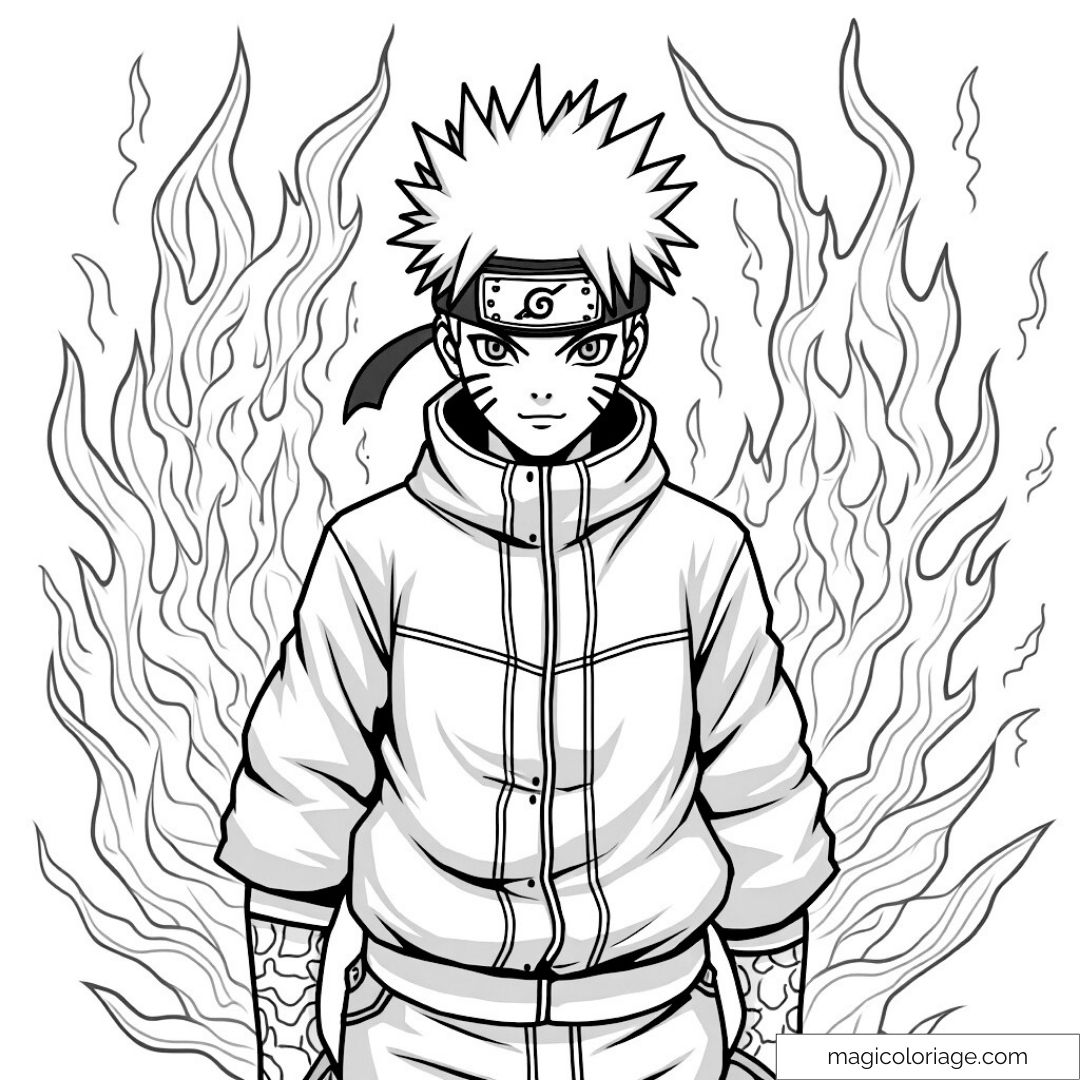Dessin de Naruto entouré d'une aura flamboyante