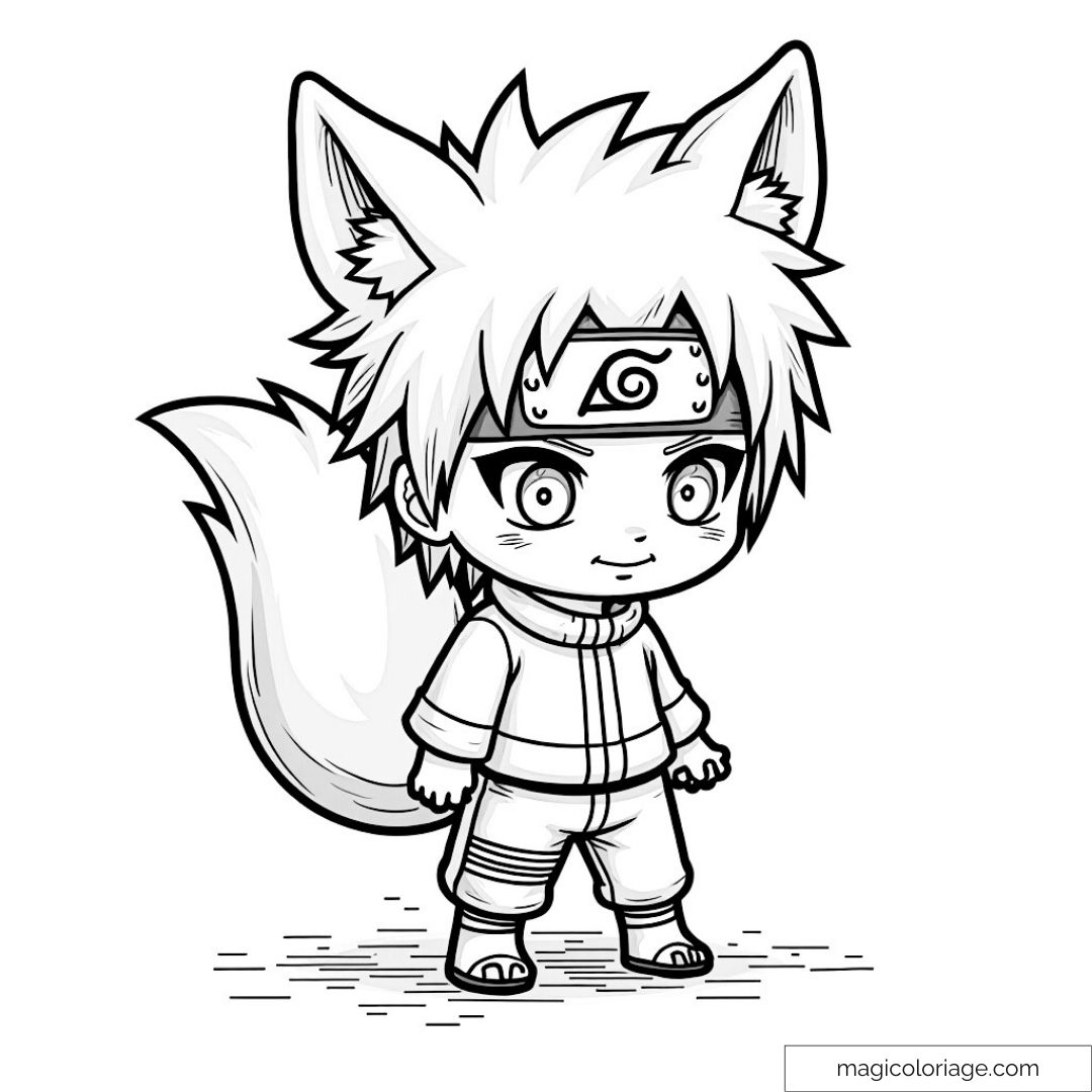 Dessin à colorier de Naruto chibi avec oreilles de renard
