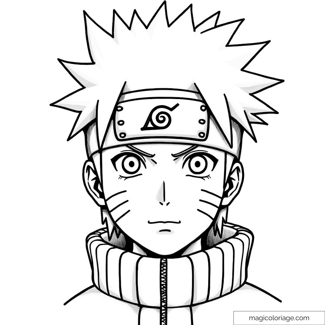 Naruto avec bandeau frontal et cheveux hérissés à colorier