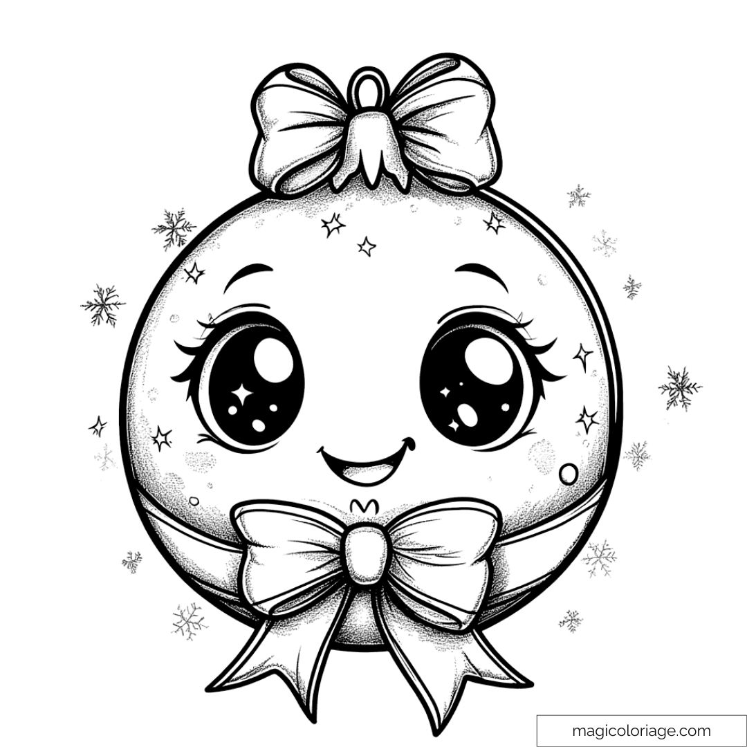 Boule de Noël kawaii avec nœud