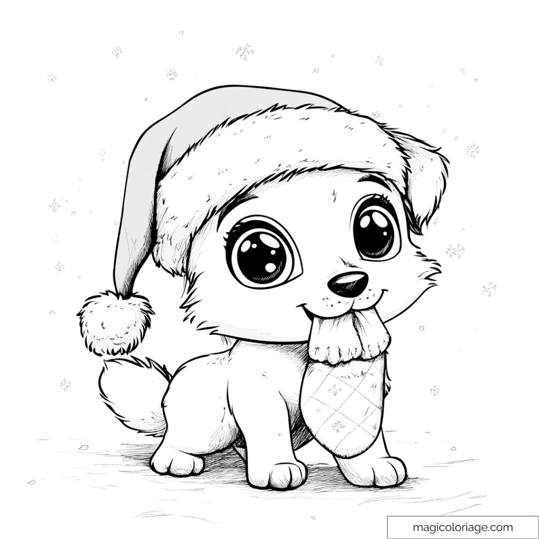 Illustration d'un chien de Noël avec bonnet