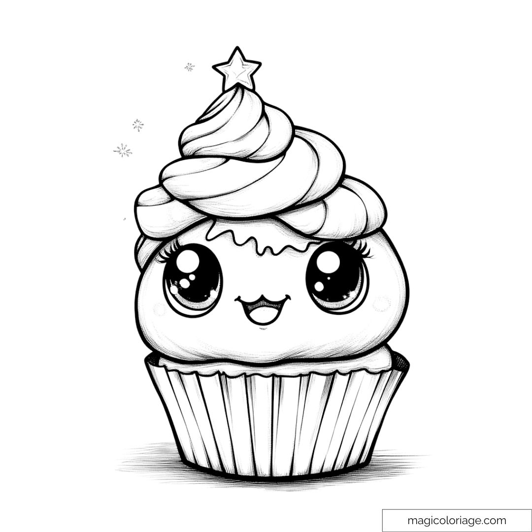 Dessin de cupcake kawaii avec yeux adorables