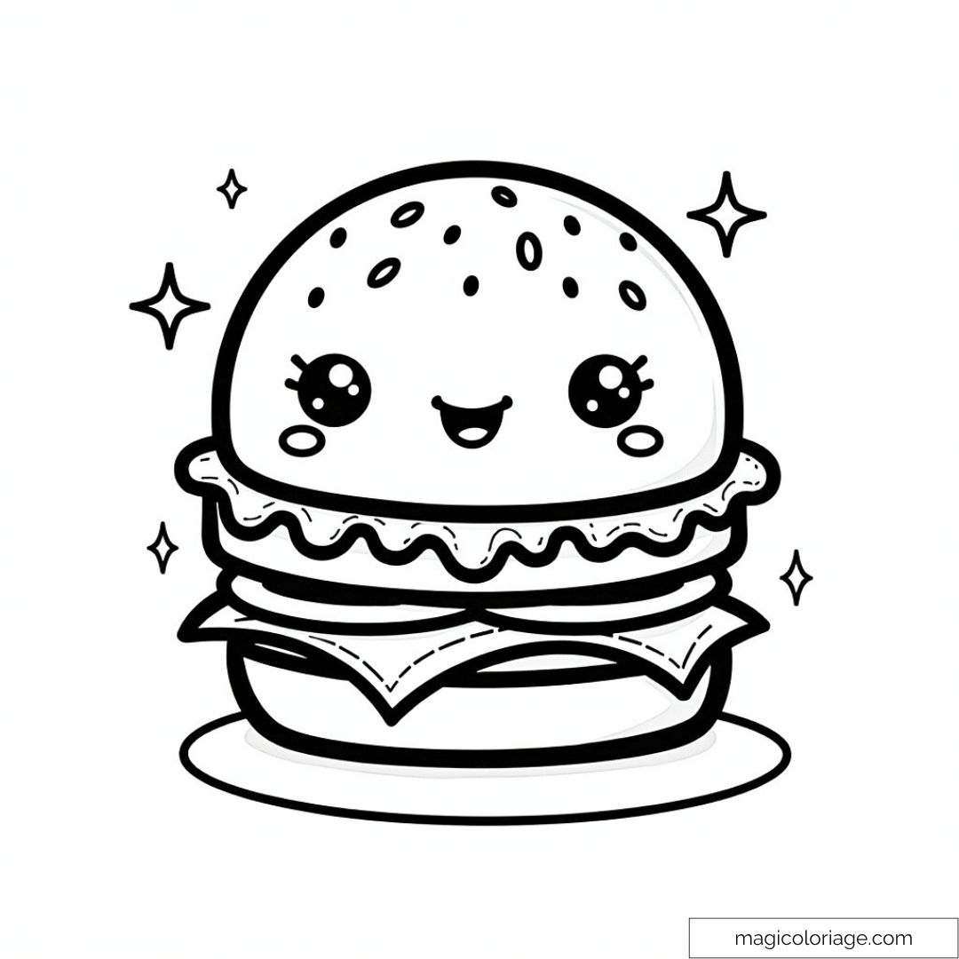 Image d'un burger mignon à colorier