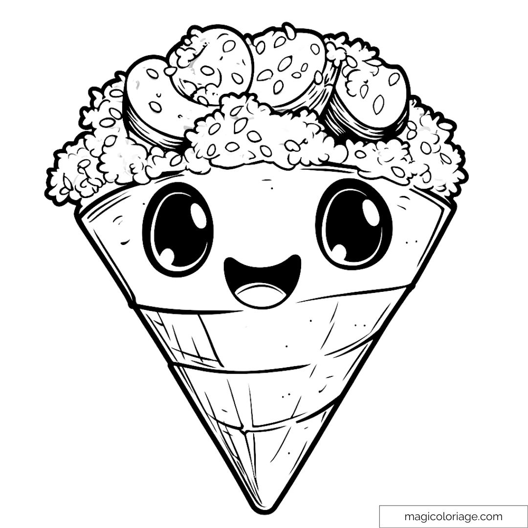 Image d'un cornet de glace souriant à colorier pour enfants