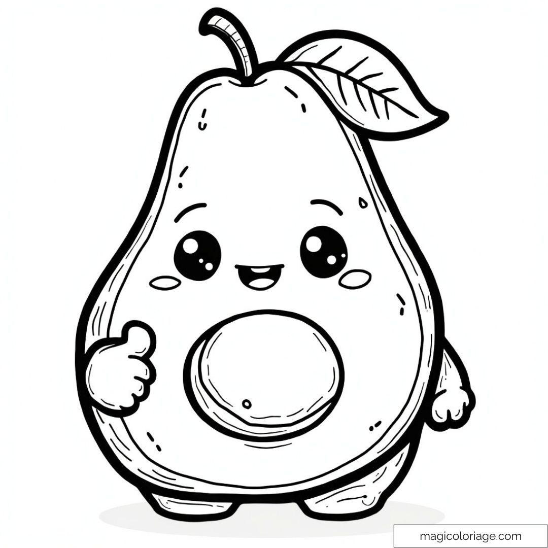 Dessin d'un avocat kawaii avec un sourire