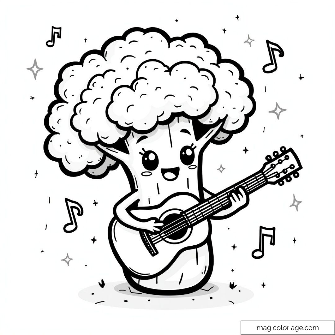 Dessin de brocoli jouant de la guitare