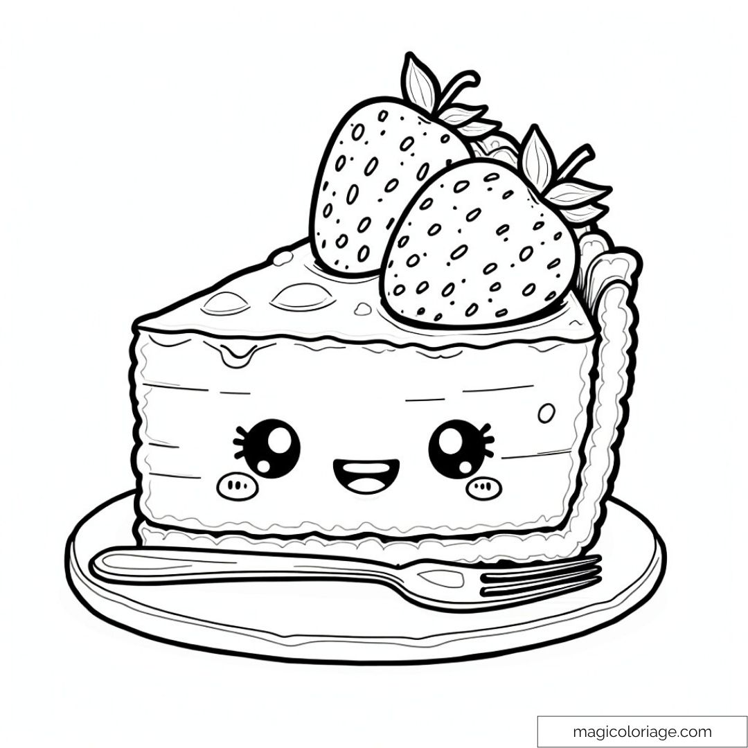 Dessin de gâteau kawaii avec fraises pour activité coloriage amusante
