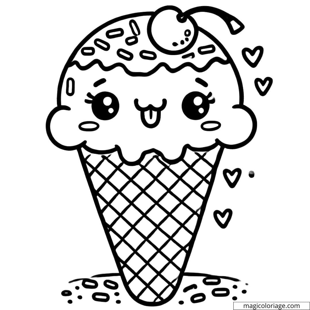 Coloriage de glace kawaii avec un visage souriant à imprimer, dessin à colorier pour enfants