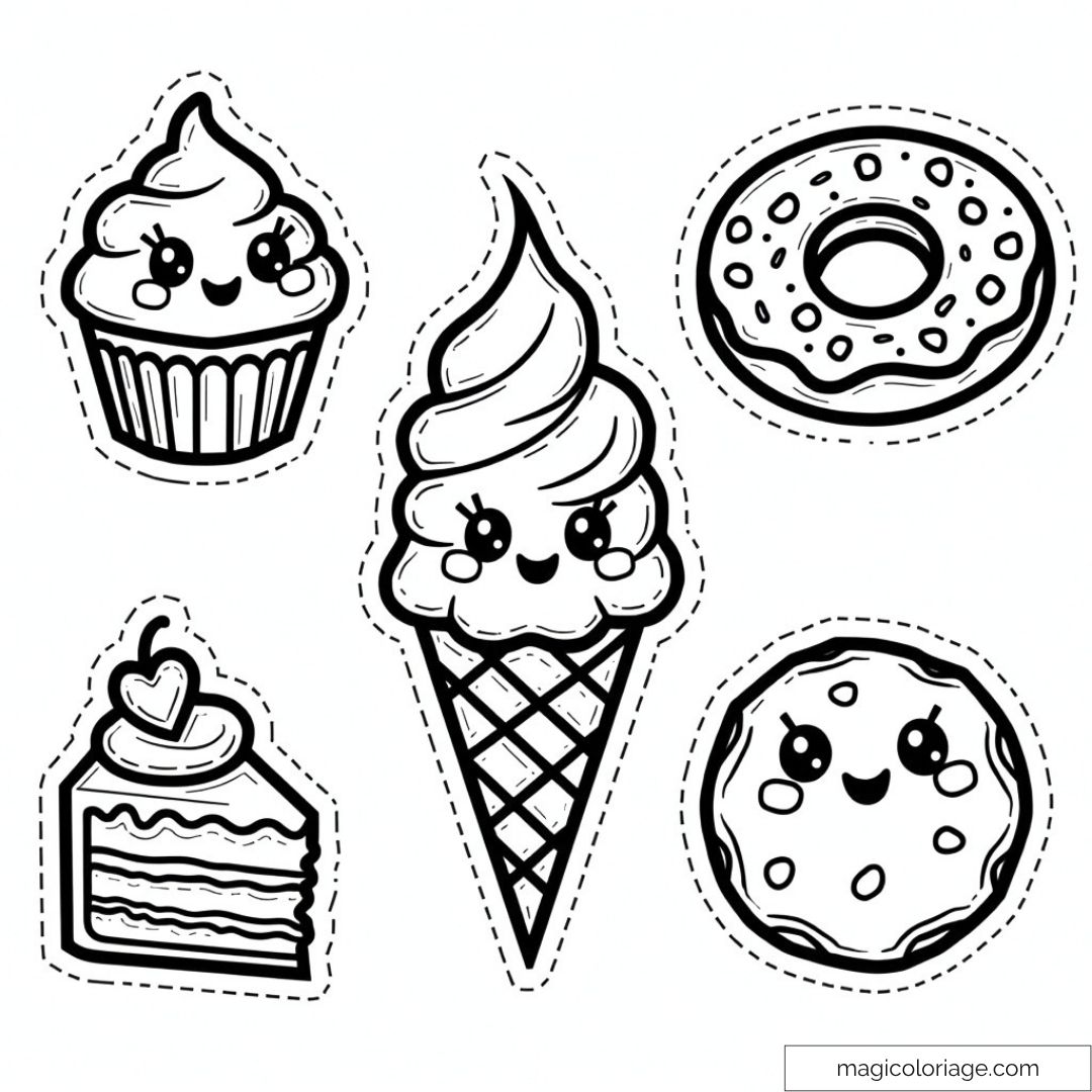 Dessins de desserts mignons avec cupcake