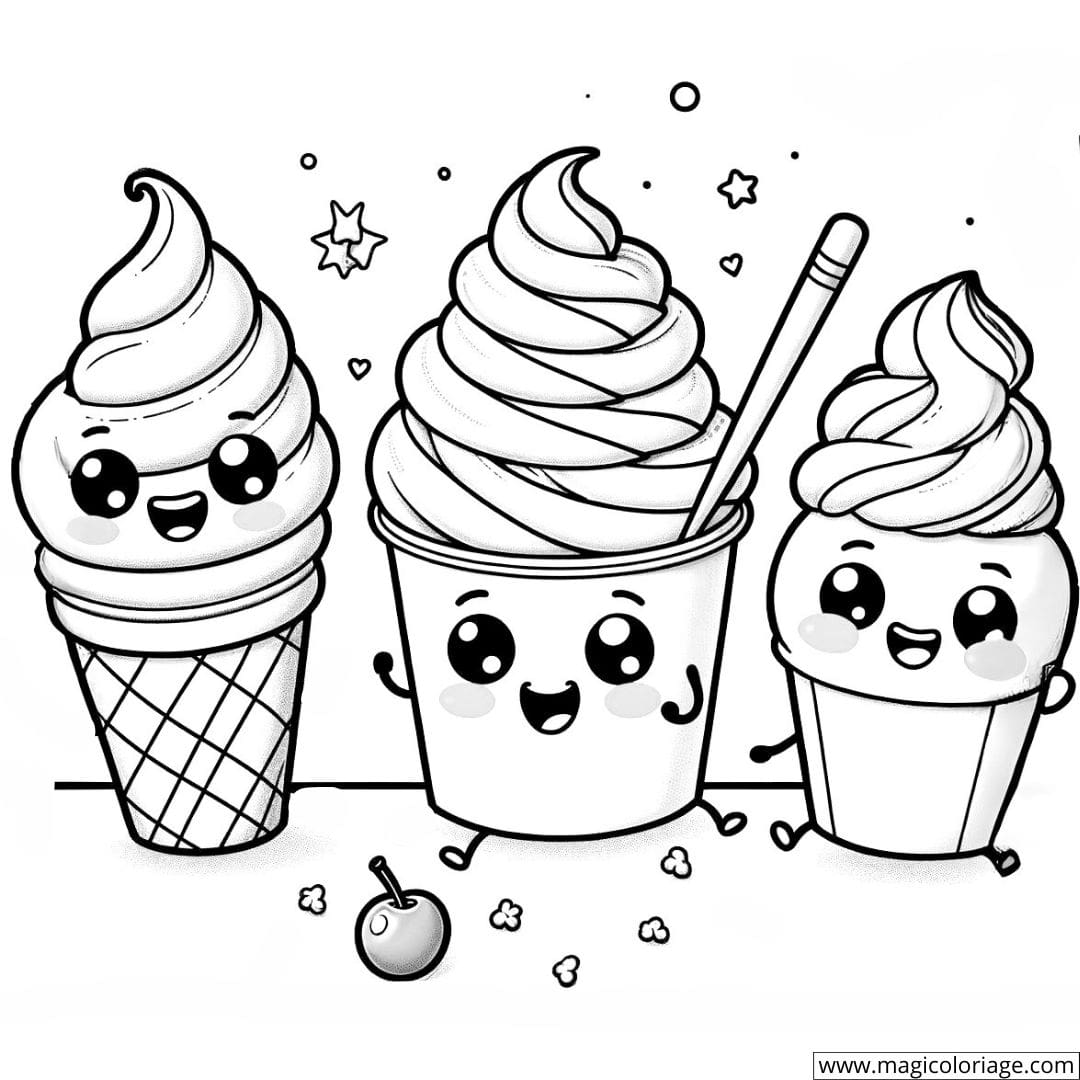 Dessin à colorier d'un milkshake kawaii avec crème fouettée souriante