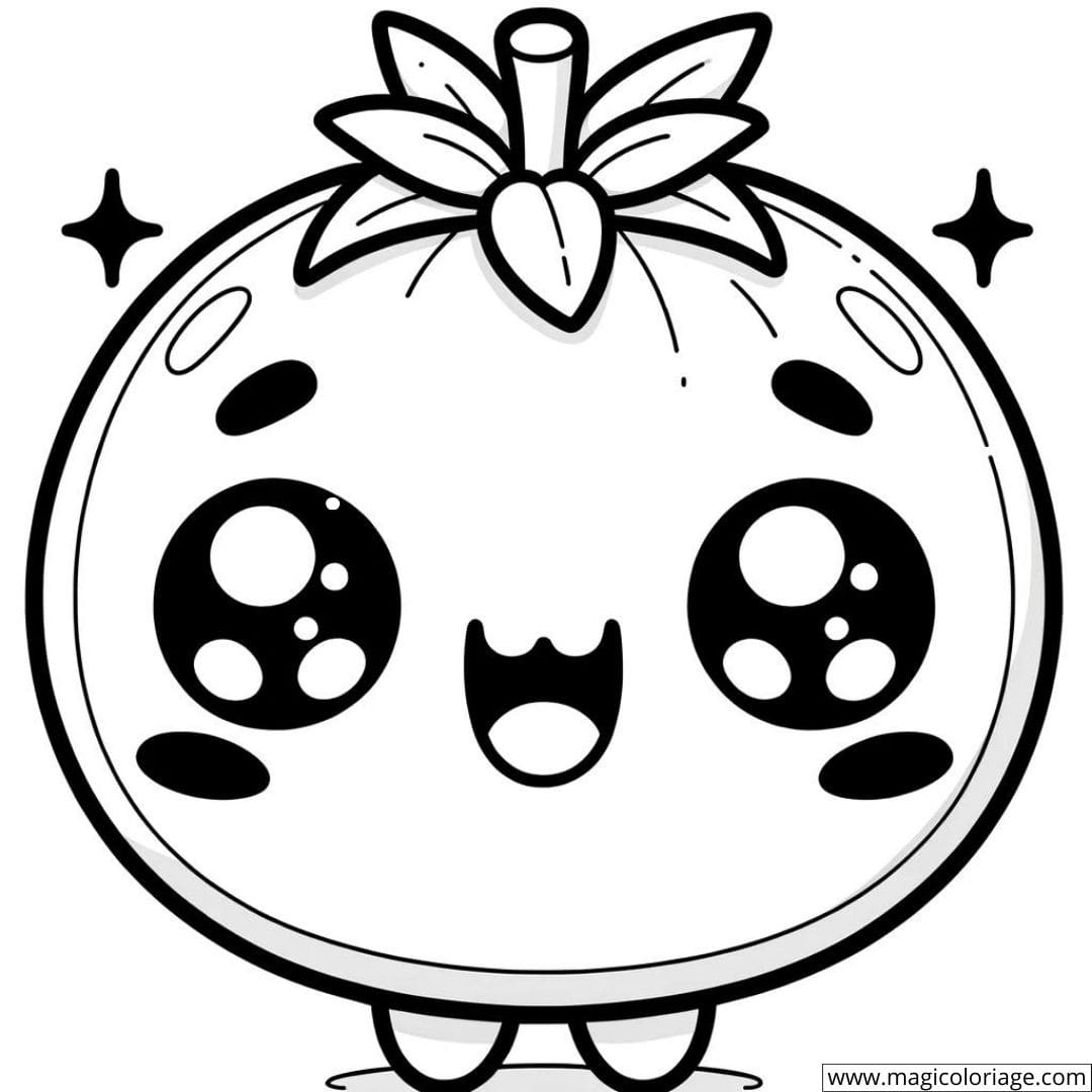 Dessin à colorier d'une tomate kawaii souriante