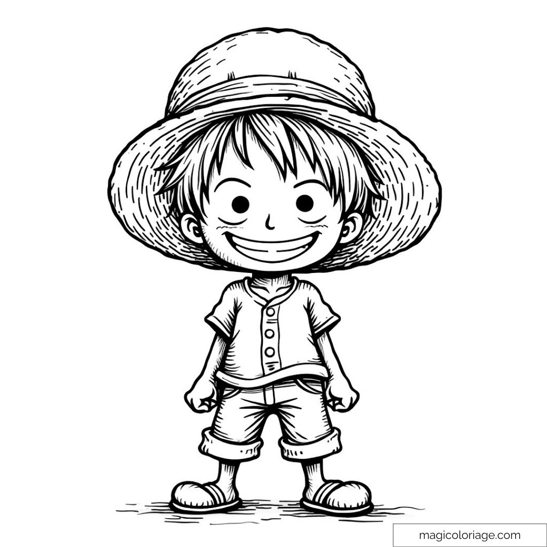 Luffy de One Piece avec chapeau de paille à colorier