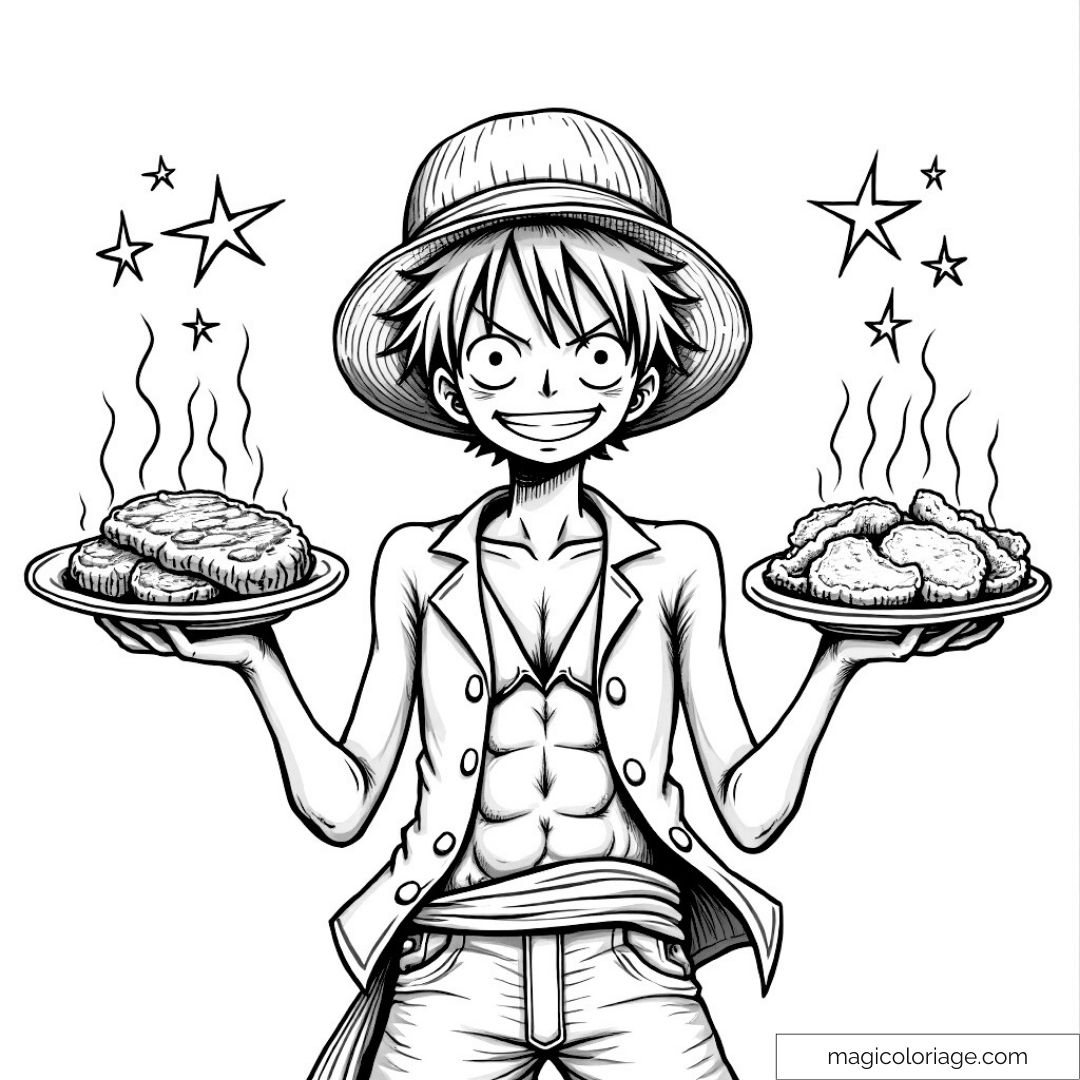 Image de Luffy tenant de la nourriture