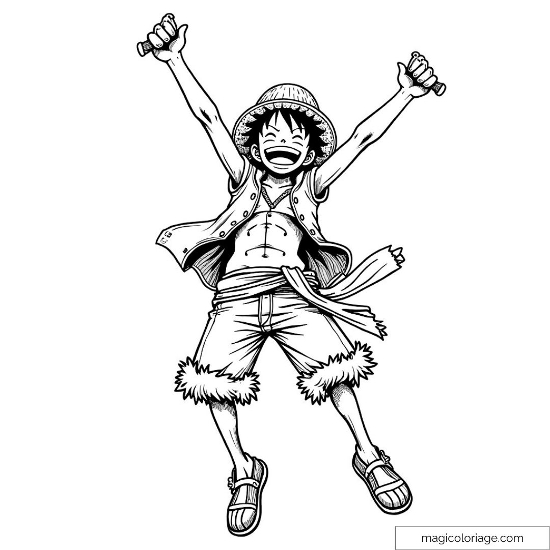 Dessin de Luffy sautant avec joie