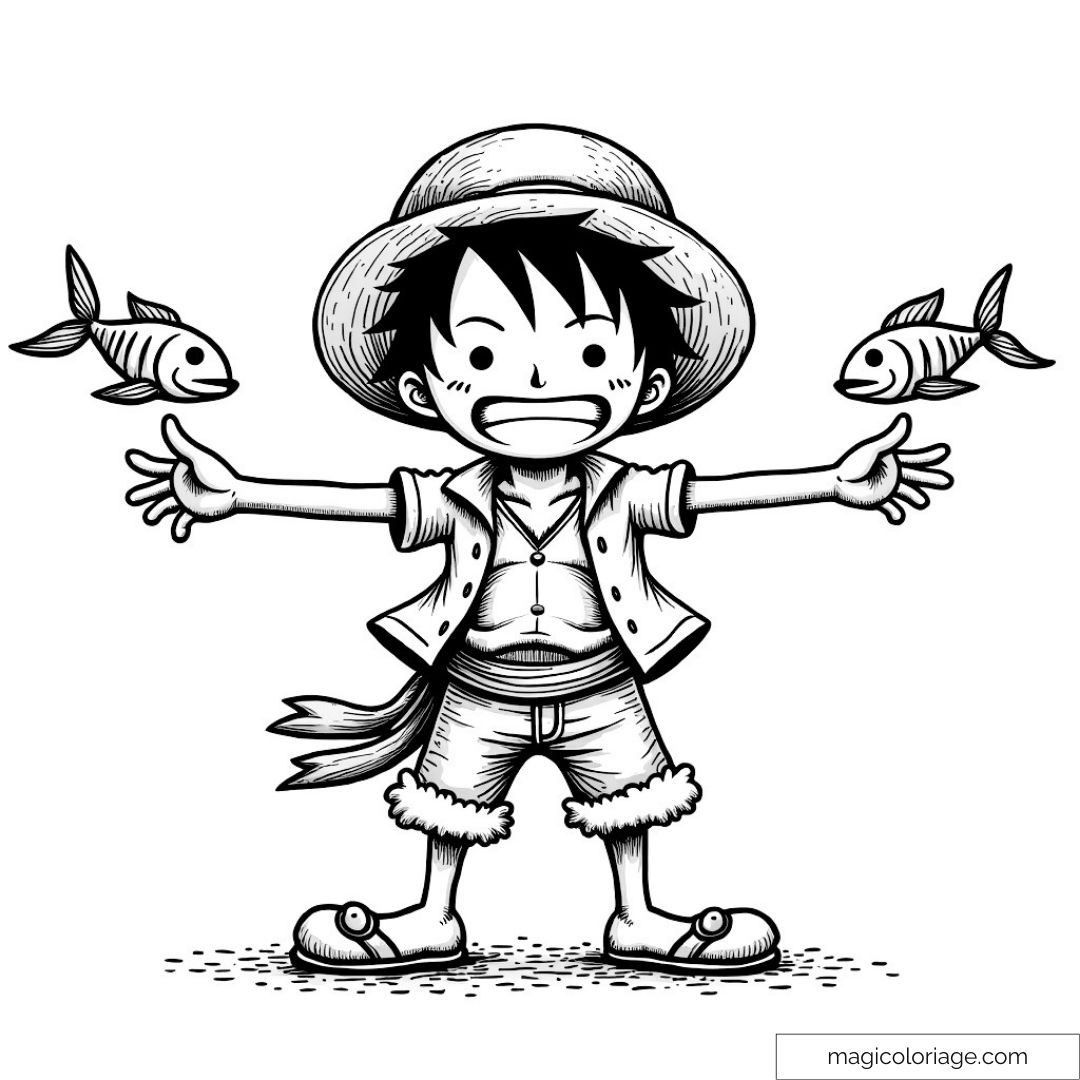 Image d'un garçon souriant avec un chapeau et des poissons qui l'entourent.