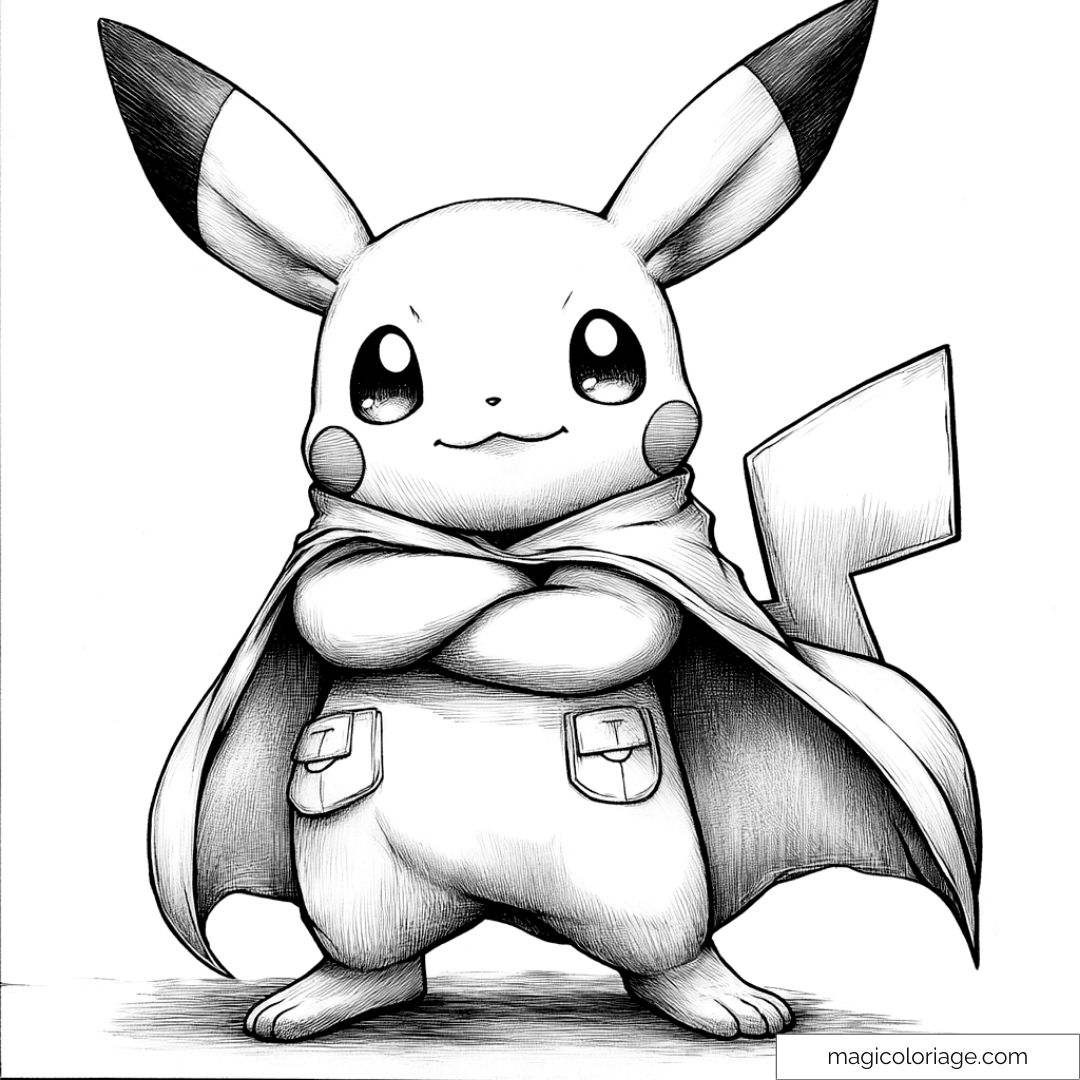 Coloriage Pikachu super-héros avec cape