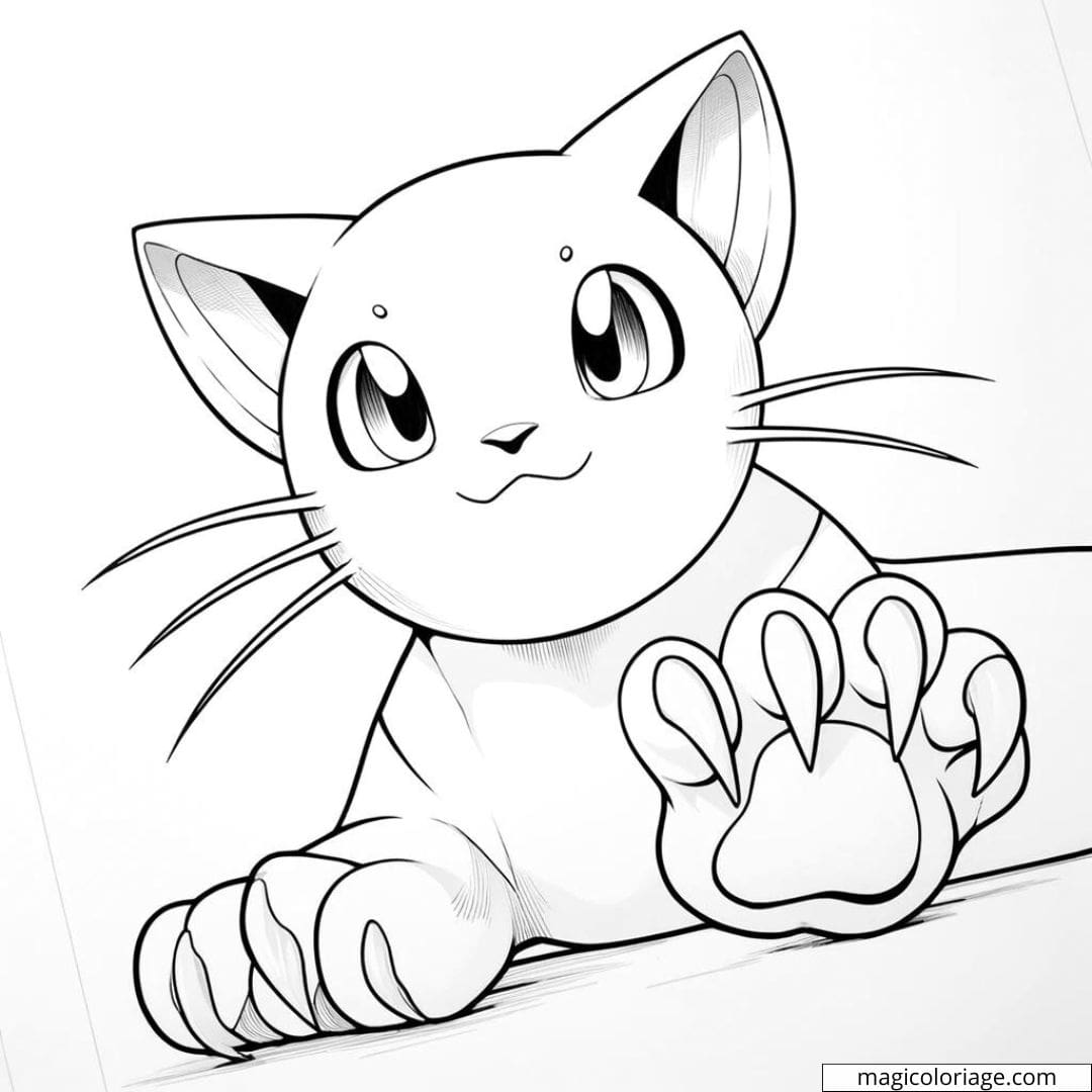 Coloriage de Miaouss avec des griffes réalistes à imprimer, dessin de Pokémon pour enfants