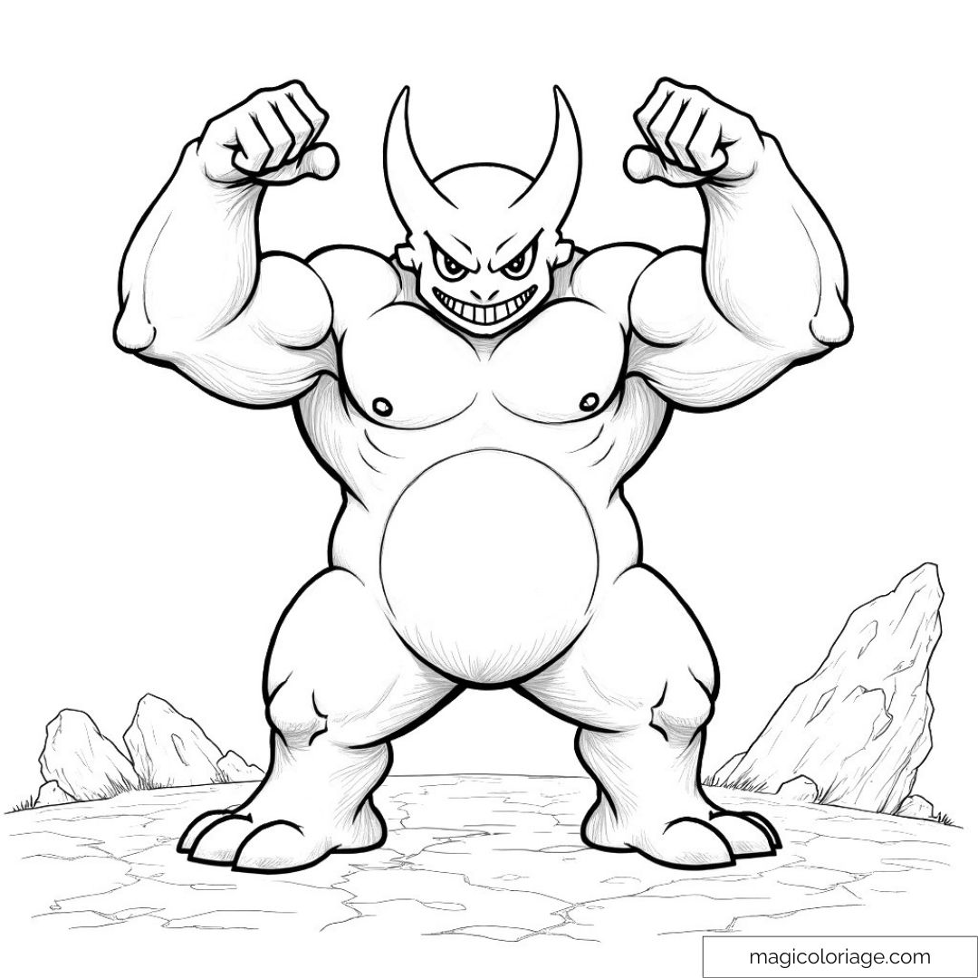 Illustration de monstre costaud avec cornes et muscles à colorier