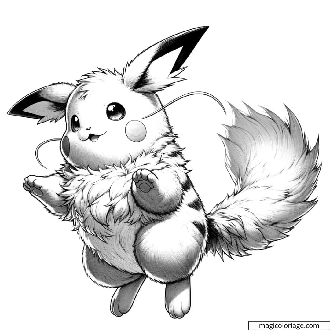 Coloriage de Pikachu sautant en l'air à imprimer