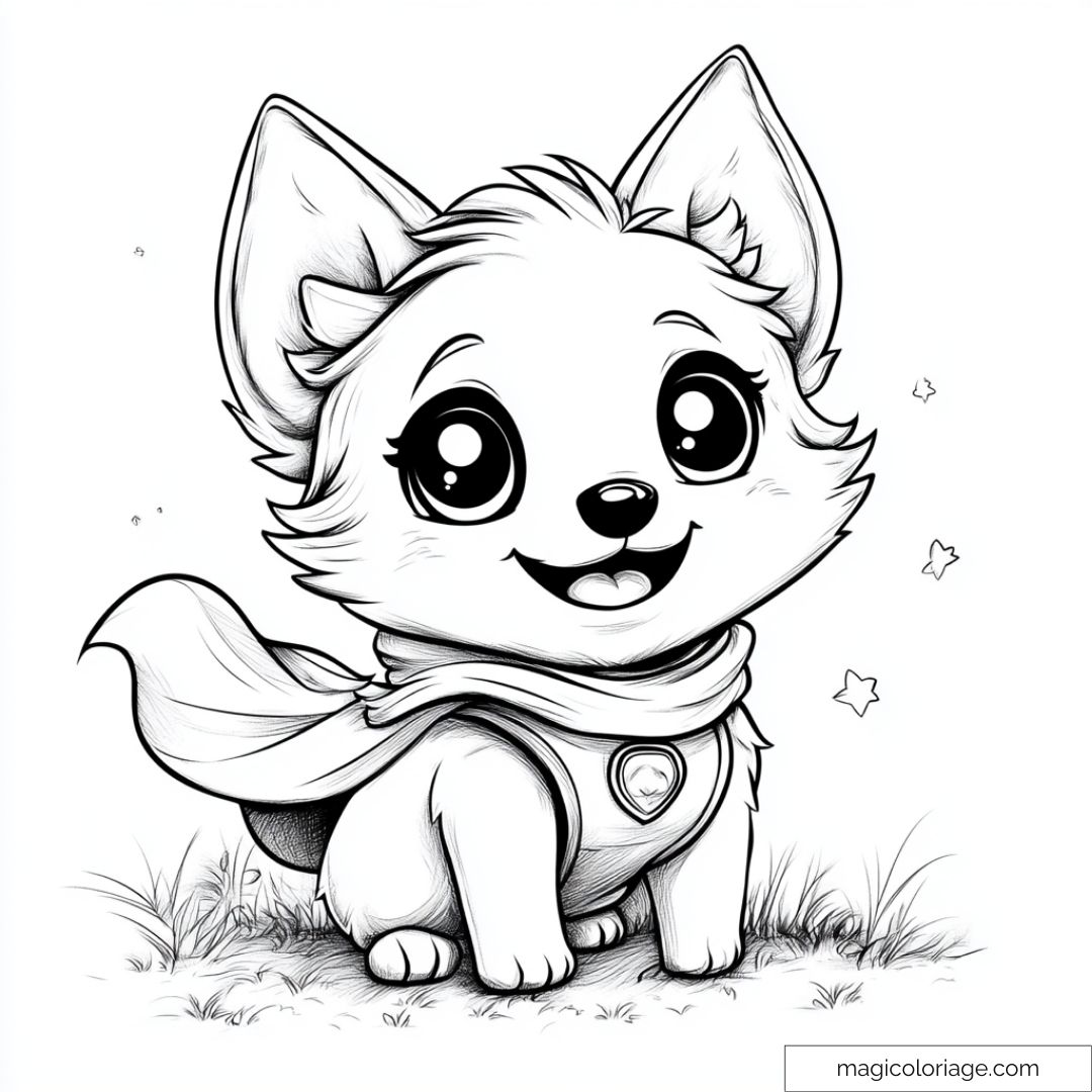 Chiot avec cape et grands yeux