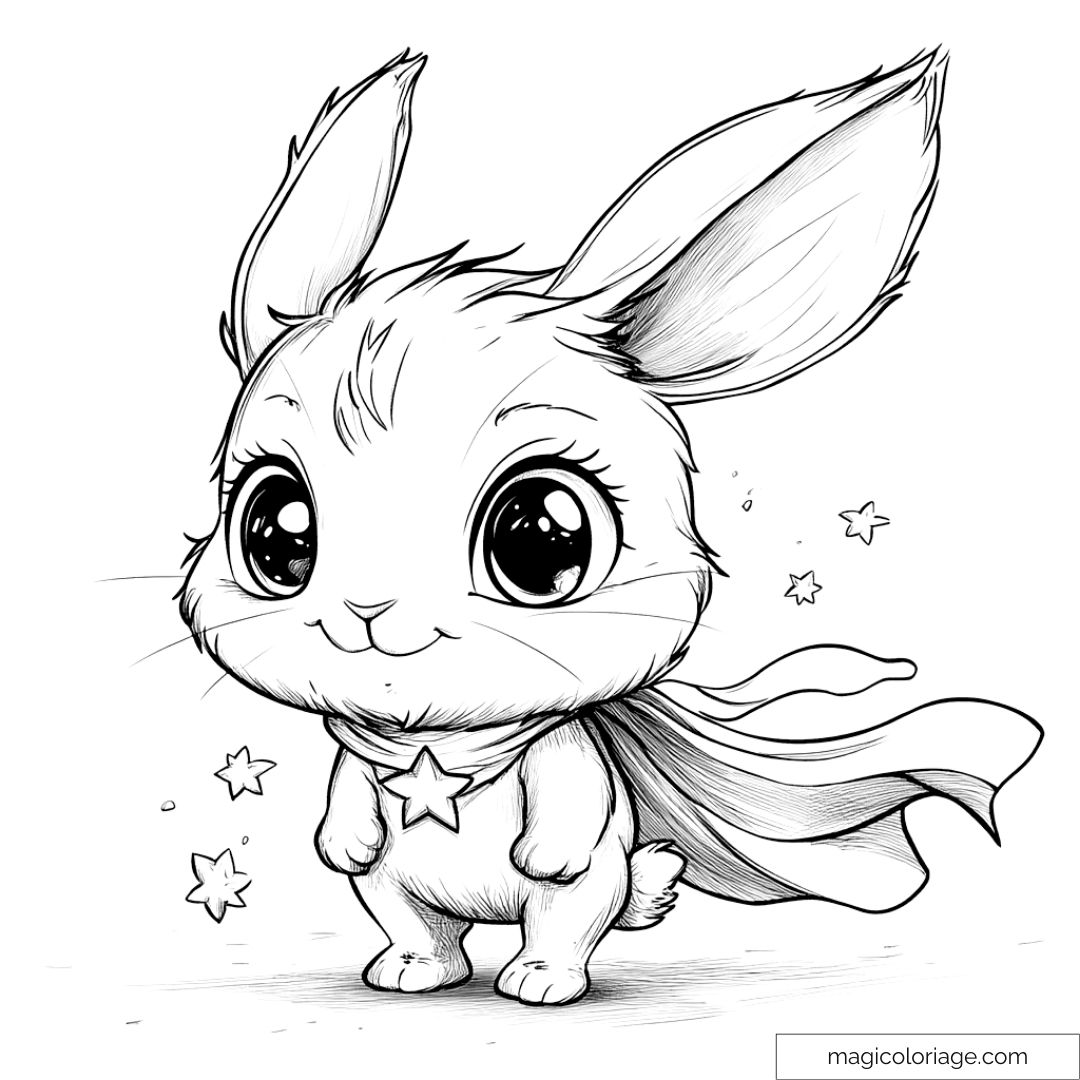 Lapin super-héros mignon avec cape et étoiles.