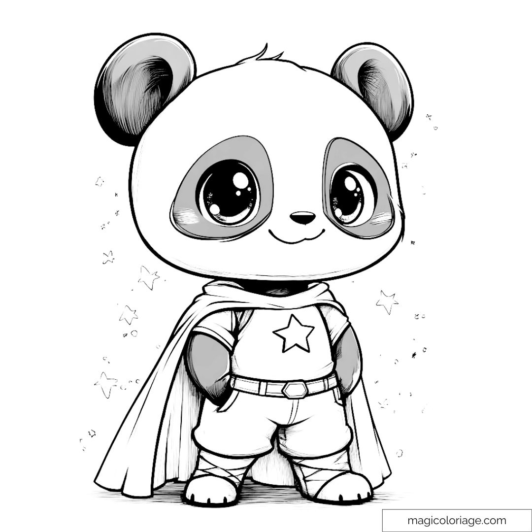 Dessin de panda super-héros avec cape et étoile