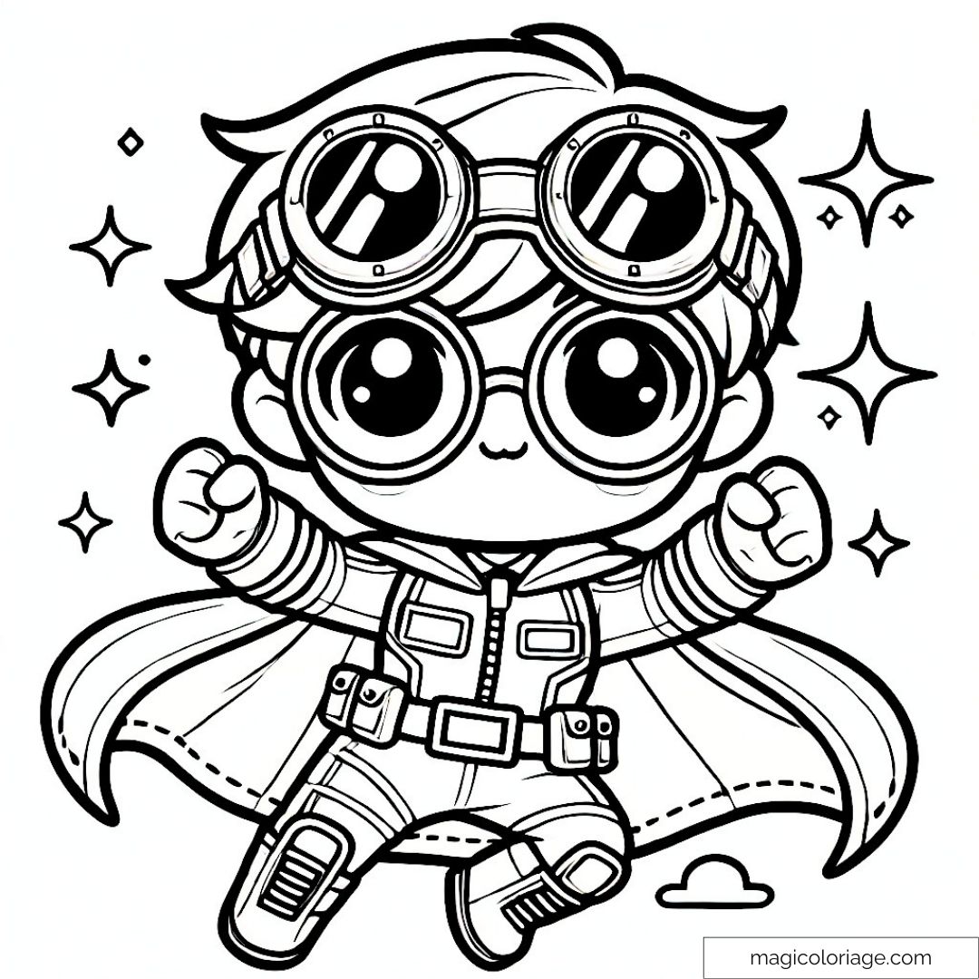 Dessin de super-héros chibi avec cape et lunettes