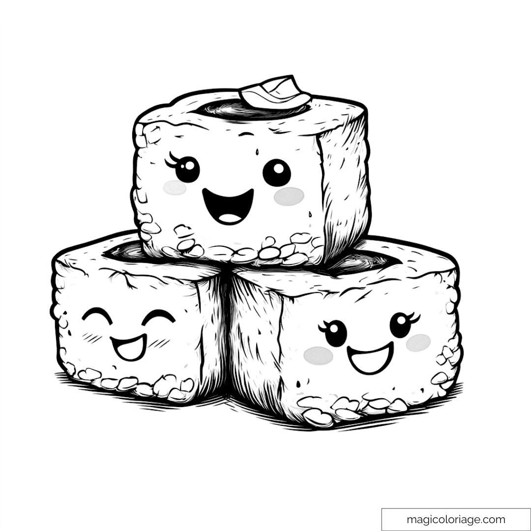 Sushis dessins animés joyeux à colorier