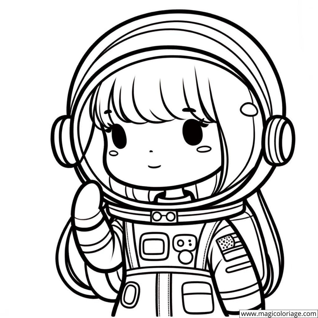 Fille astronaute avec un casque prête à colorier