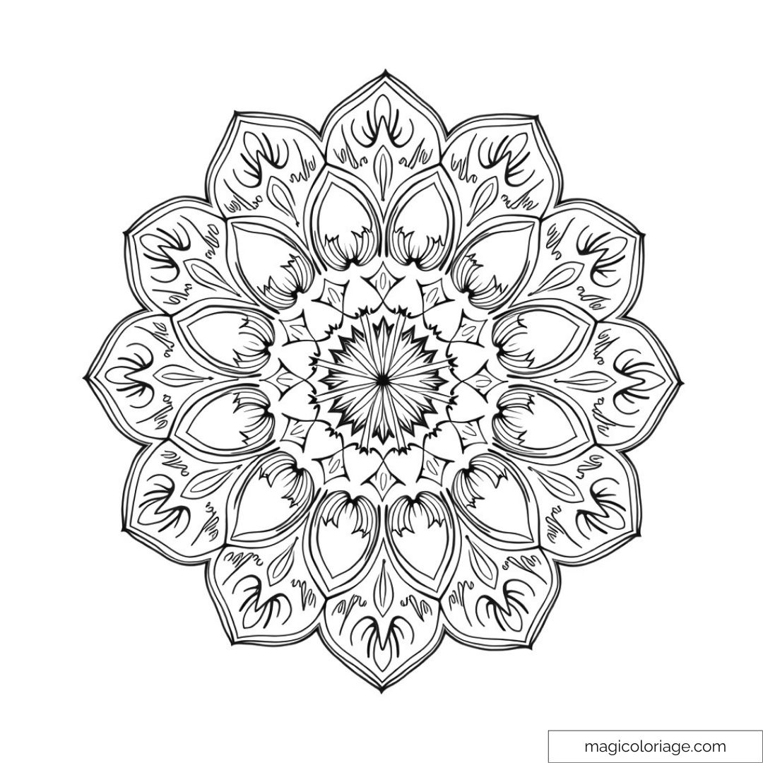 Mandala floral détaillé prêt à être colorié pour détente et créativité.