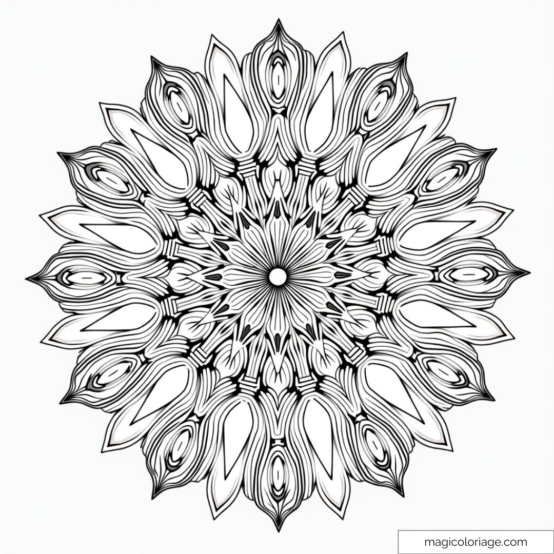 Mandala floral complexe en noir et blanc