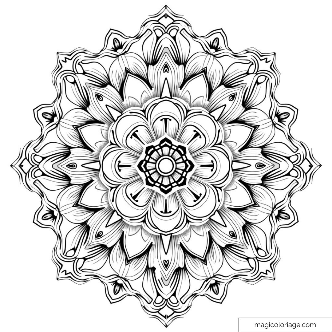 Image d'un mandala floral complexe avec motifs à colorier