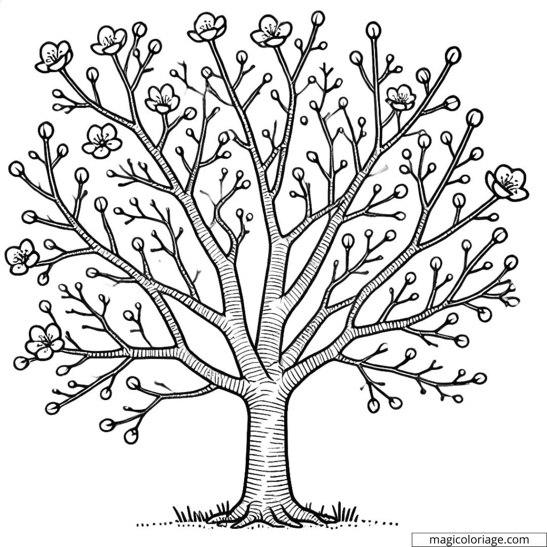 Coloriage d'arbre simple avec un tronc et des branches, dessin à colorier à imprimer pour enfants