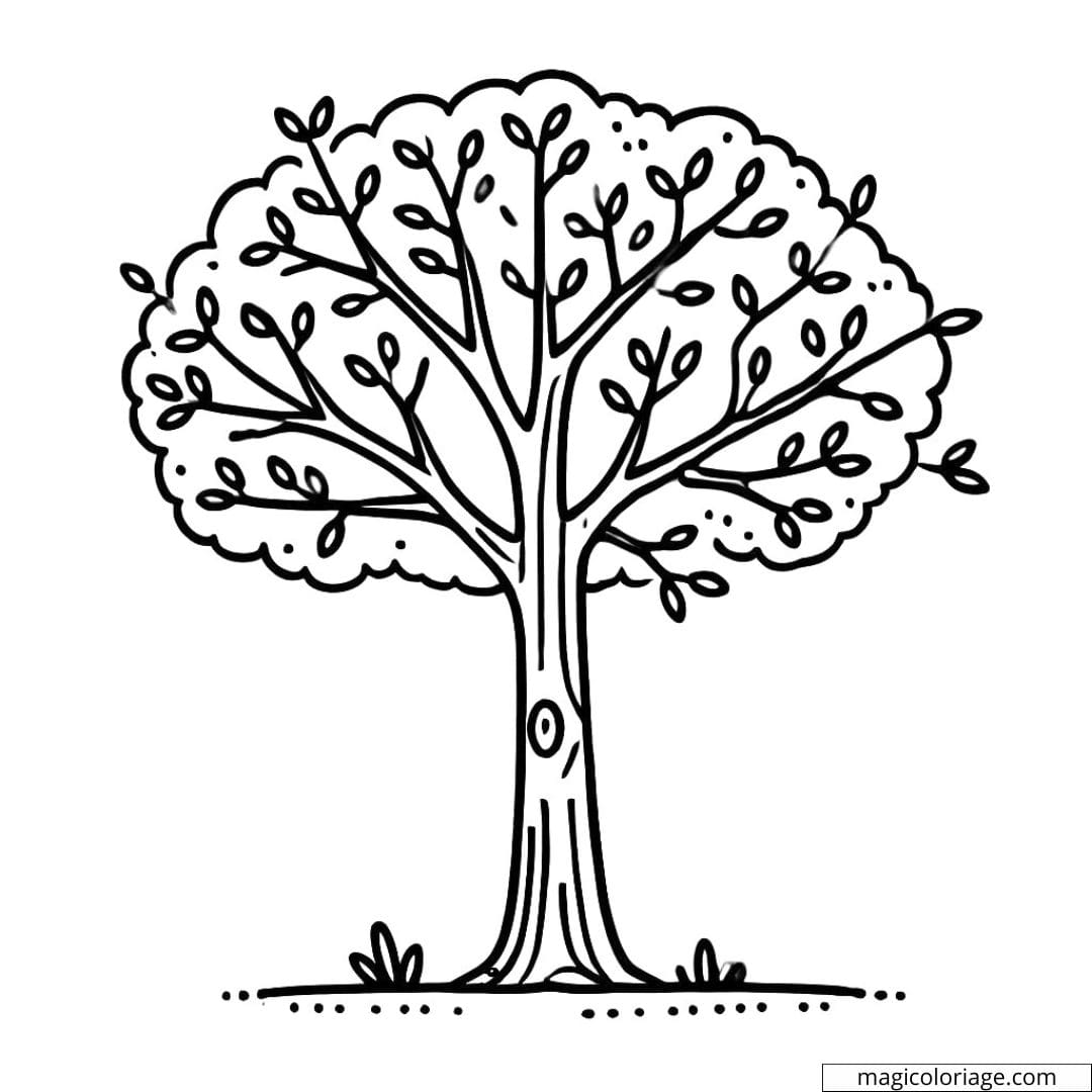 Coloriage d'arbre simple avec un tronc et des branches à imprimer, dessin à colorier pour enfants