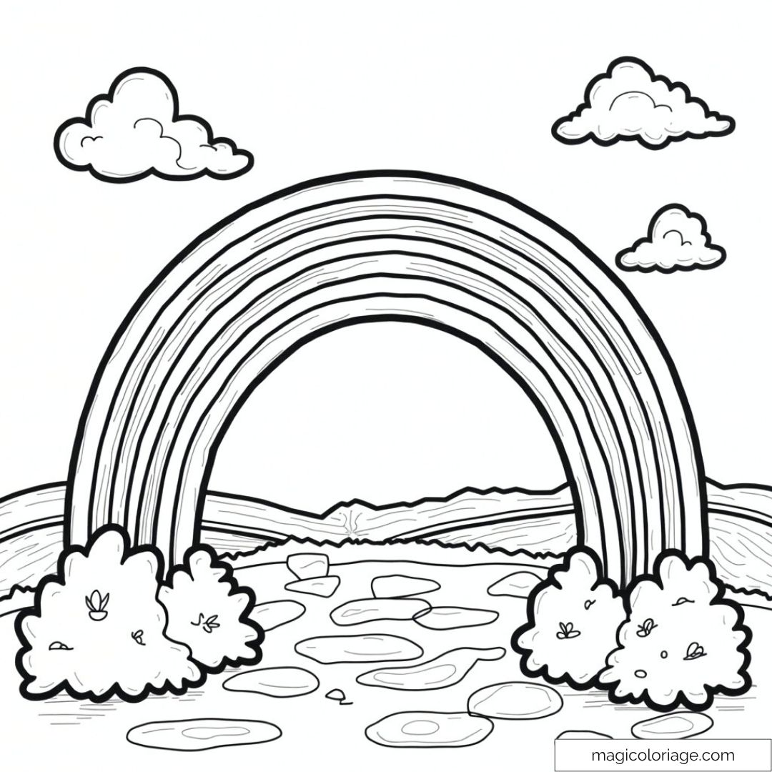 Arc-en-ciel et nuages flottant dans le ciel avec buissons