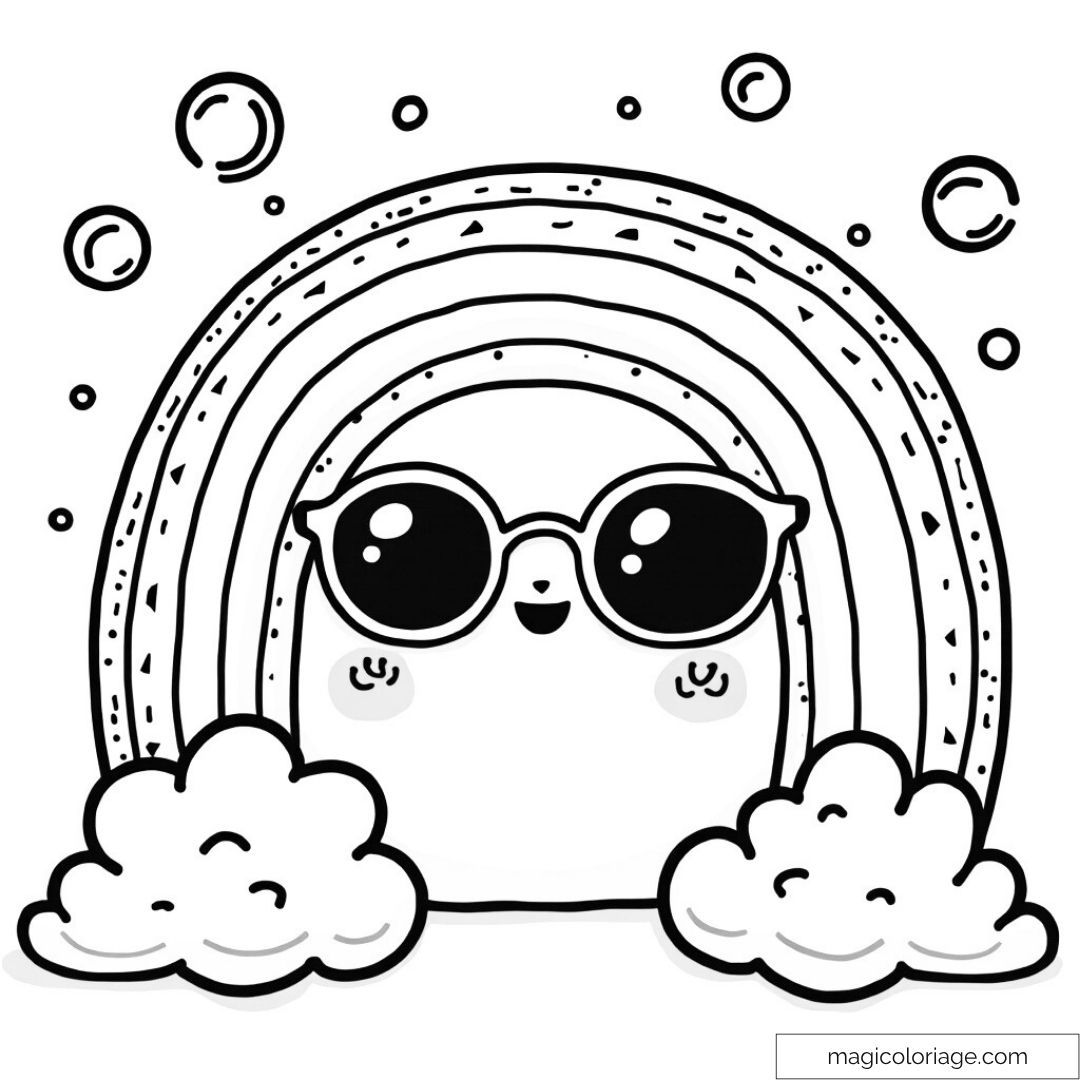 Nuage souriant sous un arc-en-ciel